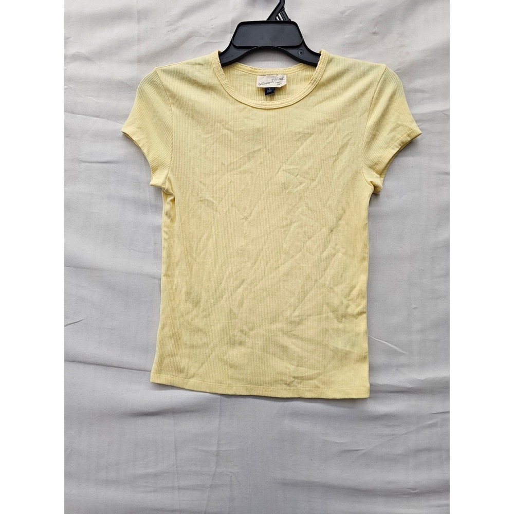 Universal Thread Womens Ribbed Crew Neck T-Shirt Yellow Cotton Blend Size Small